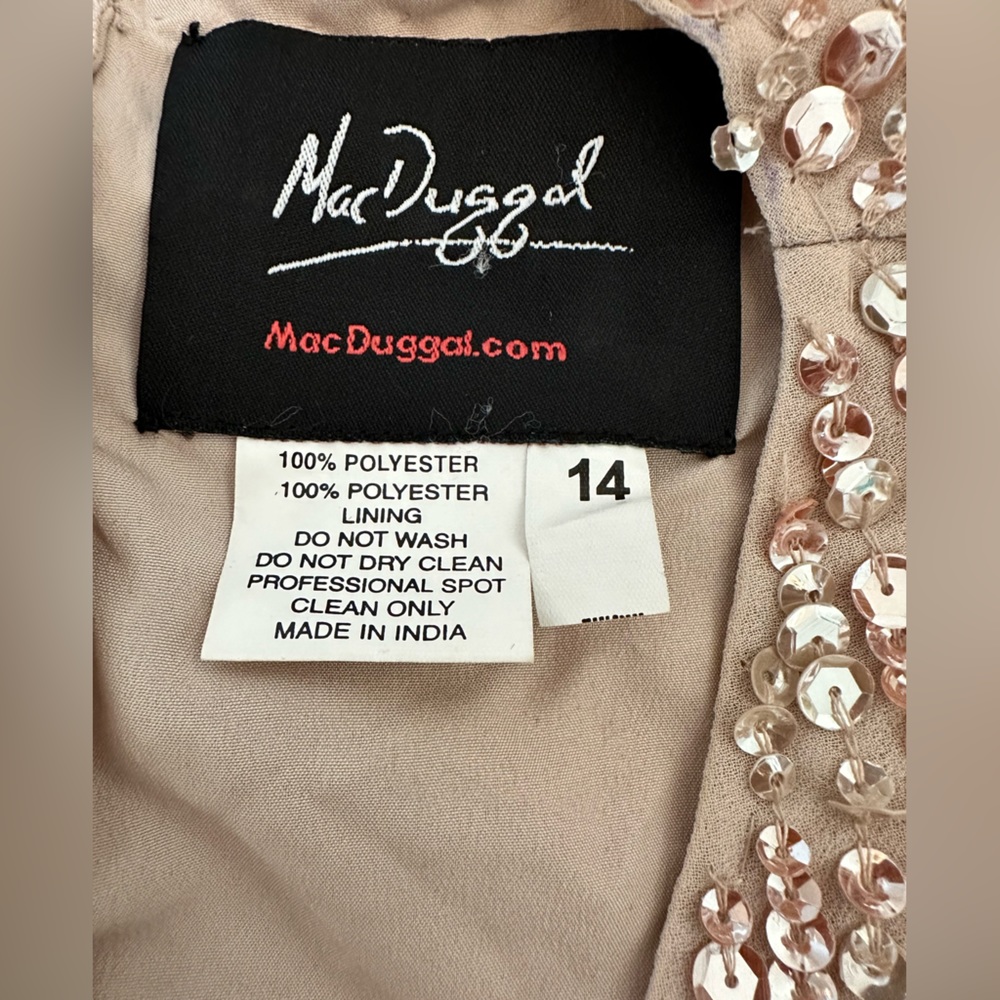 Mac Duggal SEQUINED ILLUSION PUFF SLEEVE V NECK MIDI DRESS, size 14 - Picture 12 of 12
